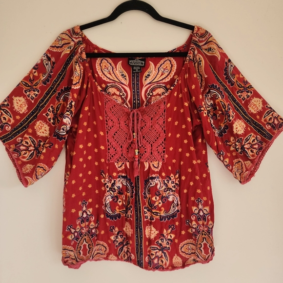 SALE/ ANGIE 100% Rayon Boho Tribal Spell Ethnic Blouse - Picture 1 of 8